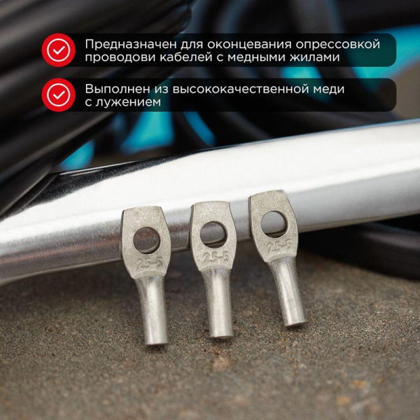 Наконечник медный луженый ТМЛ 120–12–17 (120мм² - Ø12мм) ГОСТ 7386-80 (в упак. 2 шт.) REXANT