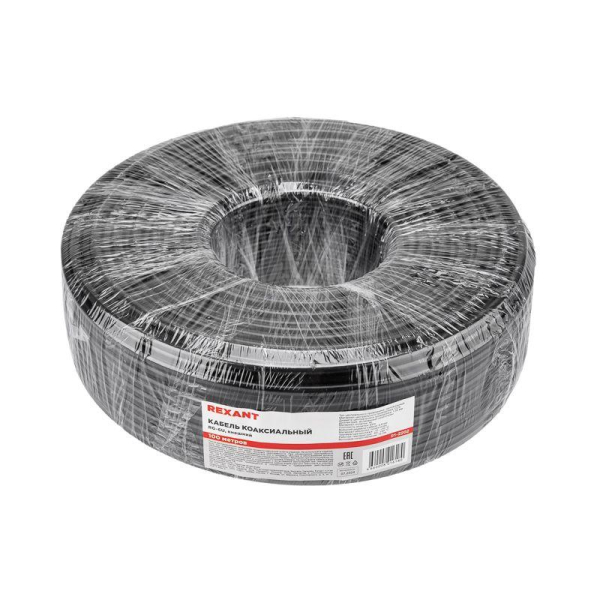 Кабель коаксиальный RG-6U, 75Ом, CCS/Al/Al, 64%, 100м, OUTDOOR, черный REXANT