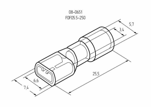 Клемма плоская полностью изолир. (КППИ гн - 6.6мм) 4-6кв.мм (VF5.5-250А) REXANT 08-0651