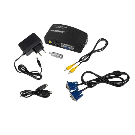 Конвертер BNC/RCA + S-video на VGA, пластик REXANT