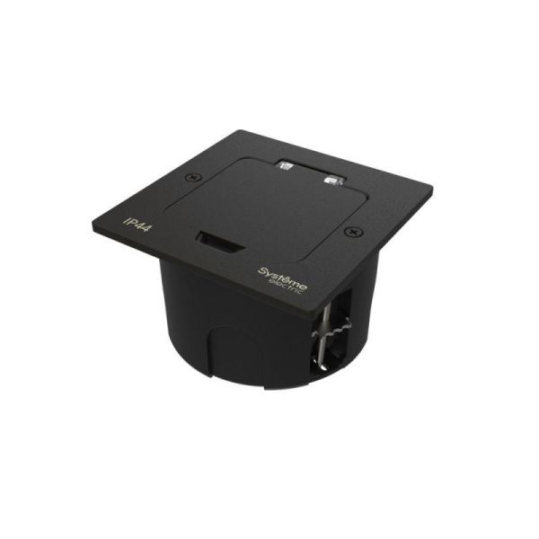 Лючок MultiDesk MDK21 с розеткой 2P+E 16А 250В IP44 с монтажной коробкой для стены фальшпола стола черн. матов. SE MDK21102MBA