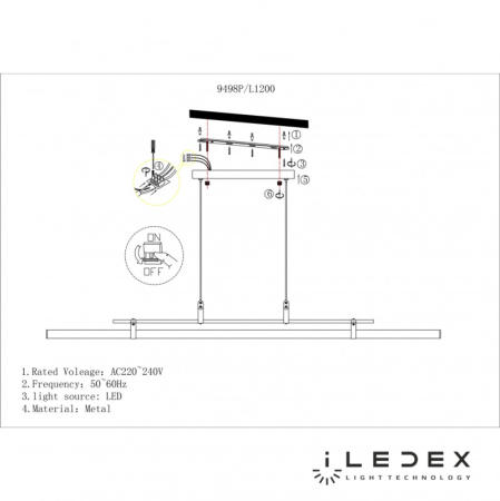 Подвесной светильник iLedex 9498P-46W-3000K GL-BR-WH