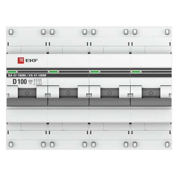 Выключатель автоматический модульный 4п D 100А 10кА ВА 47-100M электромагнит. расцеп. PROxima EKF mcb47100m-4-100D-pro