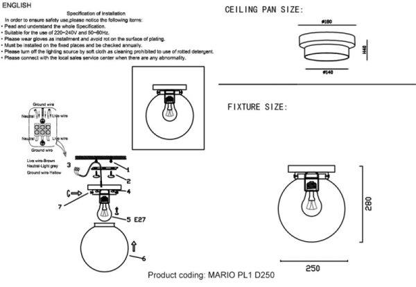 Накладной светильник Crystal Lux MARIO PL1 D250 NICKEL/TRANSPARENTE