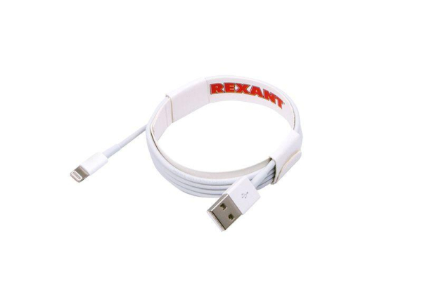 Кабель USB для iPhone 5/6/7 моделей оригинал (чип MFI) 1м бел. Rexant 18-0000