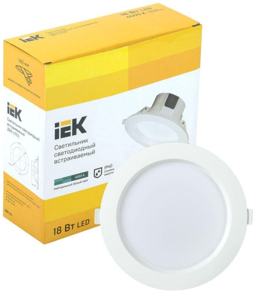 Светильник светодиодный ДВО 1703 18Вт 4000К IP40 даунлайт встраив. круг бел. IEK LDVO0-1703-18-4000-K01