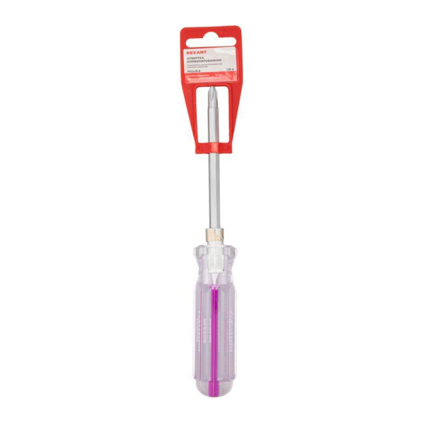 Отвертка комбинированная, прозрачная рукоятка, двухсторонний стержень 120мм (крестовая PH2, шлицевая SL6) REXANT