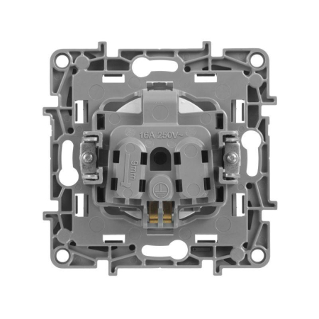 Розетка 1-м СП Etika 16А IP31 250В 2P+E с заземл. защ. шторки немецк. стандарт винтов. клеммы механизм алюм. IEK 672422