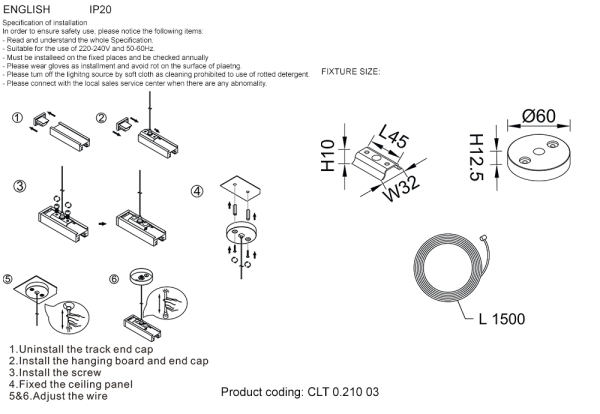 Crystal Lux Подвесной комплект для шинопровода Crystal Lux CLT 0.210 03 WH