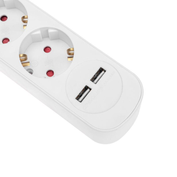 Удлинитель STANDARD 5 гнезд, 5м, 3х1,0мм², с/з, с выключателем, 2 USB, белый REXANT