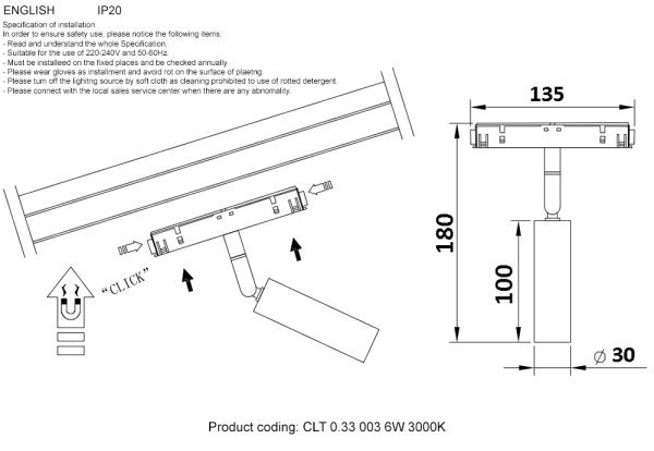 Crystal Lux Светильник трековый магнитный Crystal Lux CLT 0.33 003 6W BL 3000K