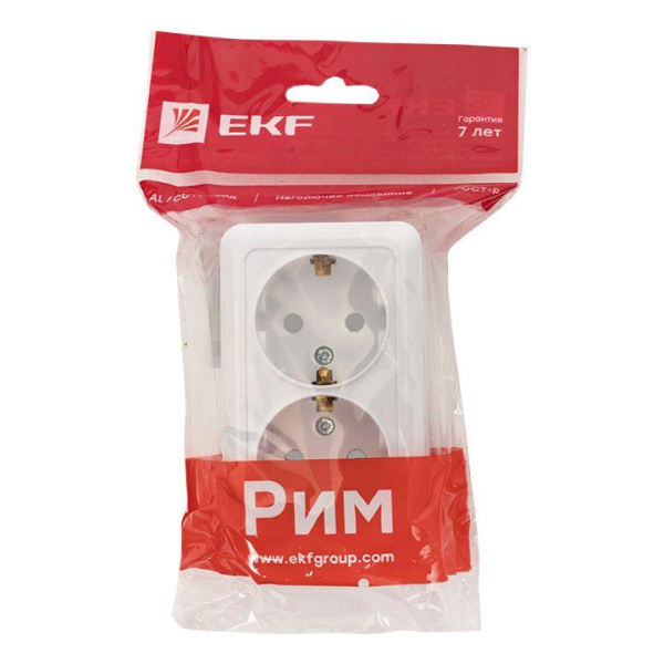 Розетка 2-м ОП Рим 16А IP20 с заземл. защ. шторки бел. EKF ENR16-128-100