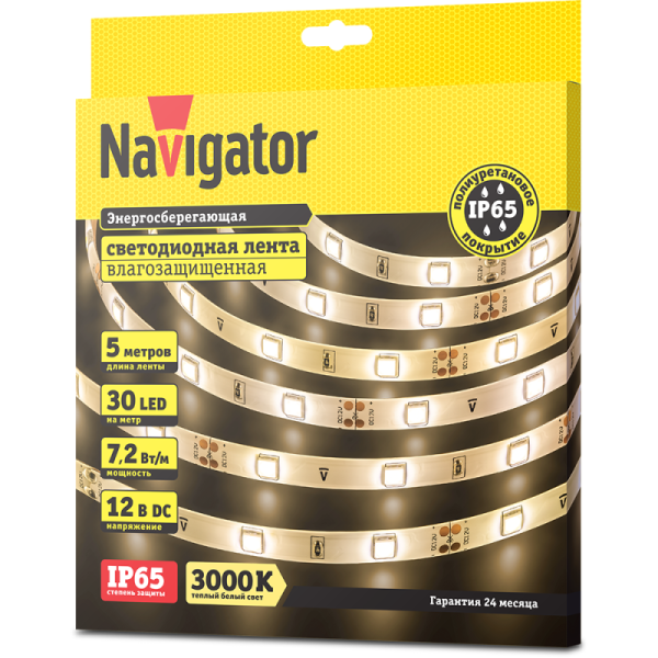 Лента светодиодная 71 415 NLS-5050WW30-7.2 IP65 12B R5 7.2Вт/м (уп.5м) Navigator 71415