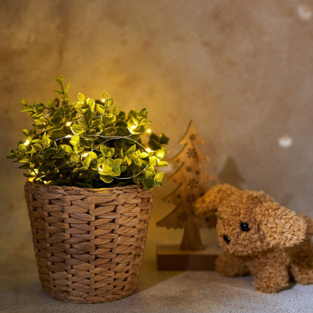 Гирлянда светодиодная Роса 2м, 20LED, ЖЕЛТЫЙ, IP20, тонкий батарейный блок, 2хCR2032 в комплекте NEON-NIGHT