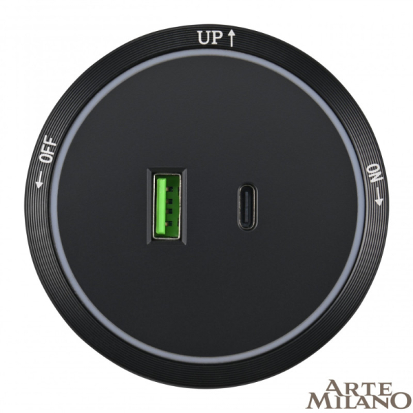 Трековая система розеток Arte Milano 380066TS LED/USB-Type-C Black