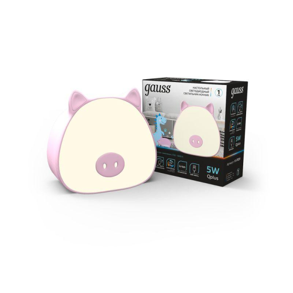 Светильник настольный Qplus 5Вт 2700-6000К 200лм 5В аккум. Li-ion 1200мА.ч диммир. ночник роз. GAUSS NN7034