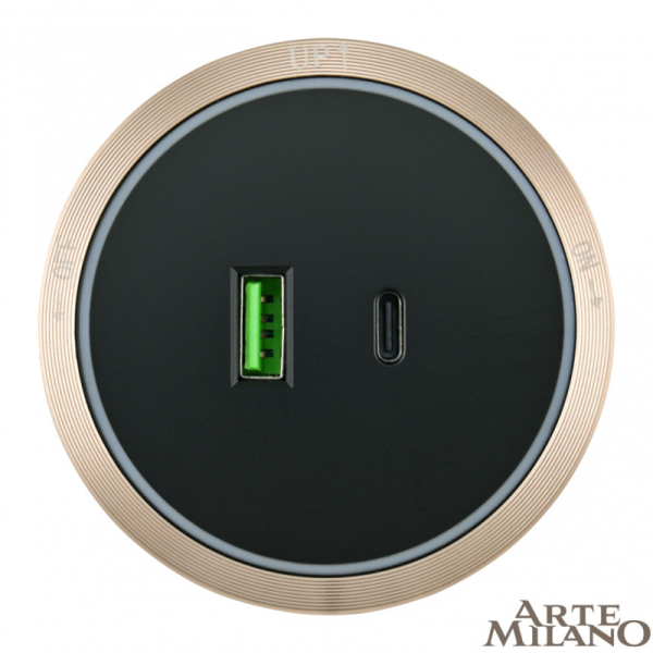 Трековая система розеток Arte Milano 380066TS LED/USB-Type-C Gold