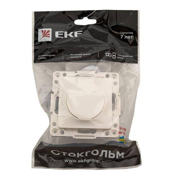 Розетка 1-м СП Стокгольм 16А IP44 с заземл. защ. шторки с крышкой механизм бел. PROxima EKF EYR16-028-10-44