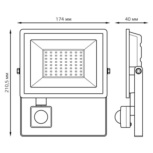 Прожектор светодиодный Elementary 50Вт 6500К IP65 4250лм 175-265В ДО с датчиком движения черн. GAUSS 628511350