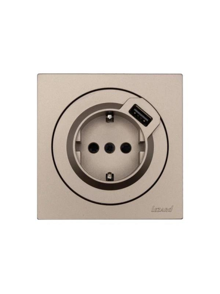 Розетка 1-м СП OSEN с заземл. + USB разъем механизм титан LEZARD 743-3788-181