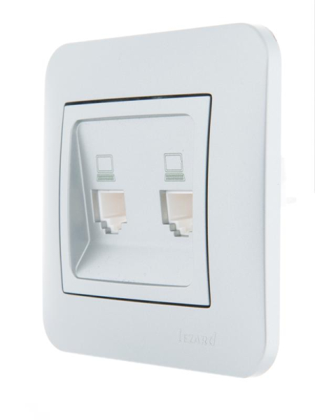 Розетка компьютерная + телефонная 2-м СП Karina RJ45 + RJ11 механизм матов. серебр. LEZARD 707-4388-143