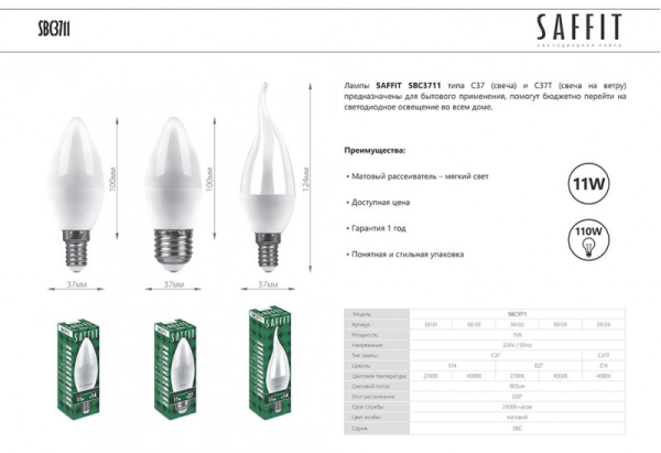 Светодиодная лампа SAFFIT 55132