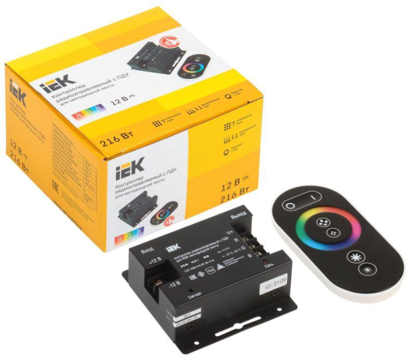Контроллер с ПДУ радио RGB 3 канала PRO 5050 12В 6А 216Вт черн. IEK LSC1-RGB-216-RF-20-12-B