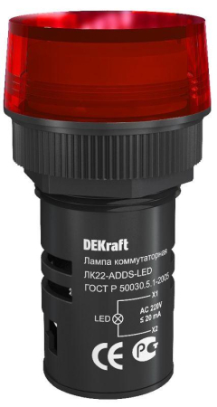 Лампа коммутационная ADDS ЛК-22 d22мм 220В красн. LED DEKraft 25003DEK