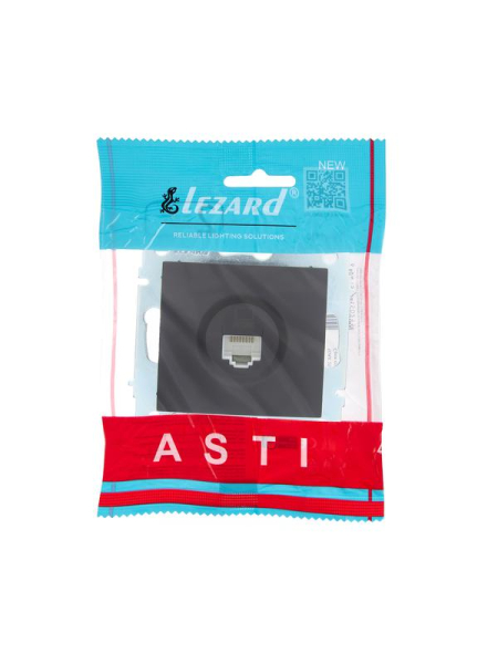 Розетка компьютерная 1-м СП ASTI IP20 RJ45 механизм Cat 5e черн. бархат LEZARD 7081-4288-139