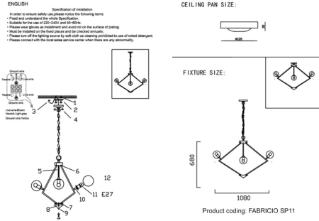 Подвесная люстра Crystal Lux FABRICIO SP11 CHROME/TRANSPARENTE