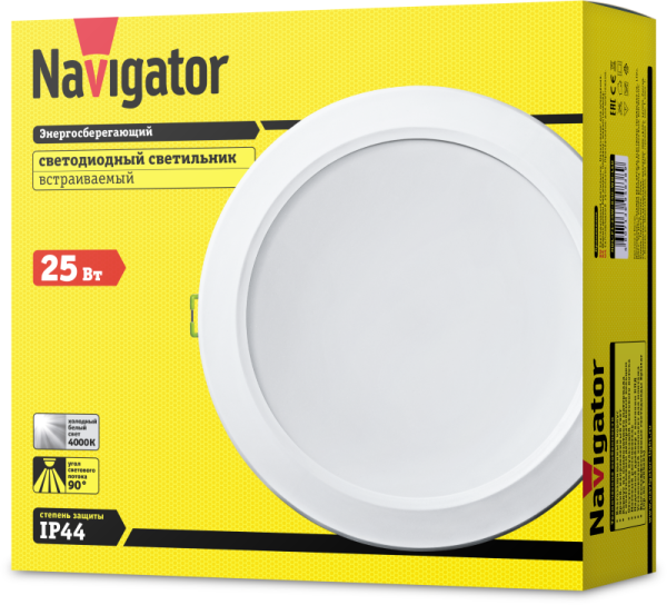 Светильник светодиодный 94 838 NDL-P1-25W-840-WH-LED (аналог Downlight КЛЛ 2х26) Navigator 94838