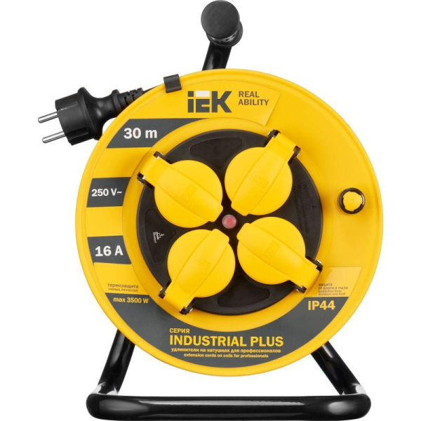 Удлинитель на катушке 4х30м с заземл. 16А IP44 Industrial plus УК30 3х1.5 термозащита IEK WKP15-16-04-30-44