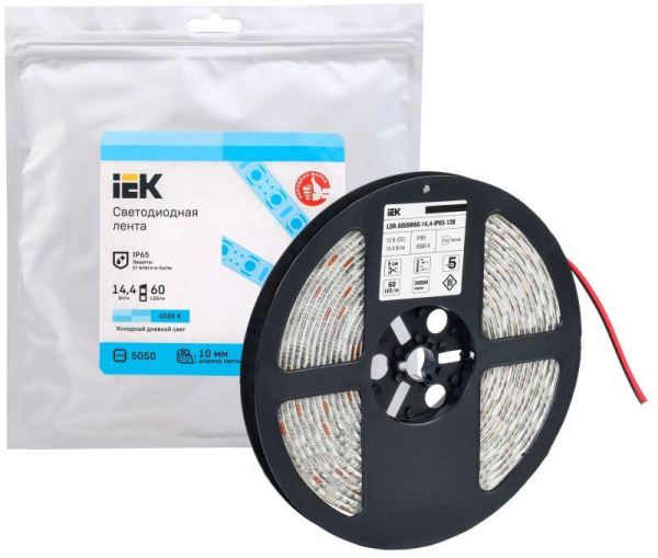 Лента светодиодная LED LSR-5050W60-14.4-IP65-12В (уп.5м) IEK LSR2-2-060-65-3-05