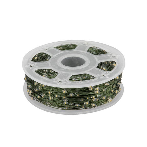 Гирлянда светодиодная Роса с контроллером 100м, 1000LED, ТЕПЛЫЙ БЕЛЫЙ, IP20, 230В, зеленый провод NEON-NIGHT