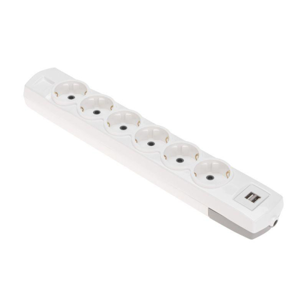 Колодка PREMIUM 6 гнезд, с/з, 2 USB, белый REXANT