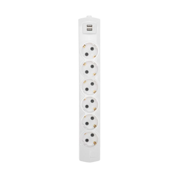 Колодка PREMIUM 6 гнезд, с/з, 2 USB, белый REXANT