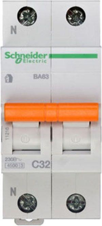 Выключатель автоматический модульный 2п (1P+N) C 32А 4.5кА BA63 Домовой SchE 11216
