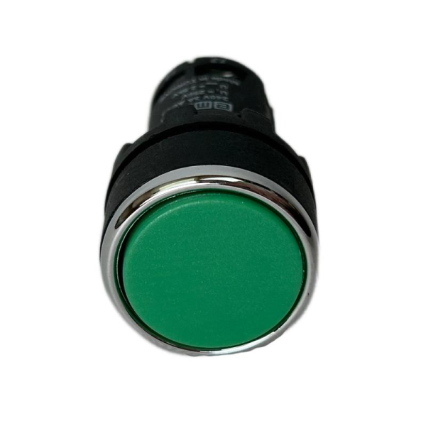 Кнопка нажимная моноблочная 22мм IP 40 1НО+1НО зел. EMAS MB101DY