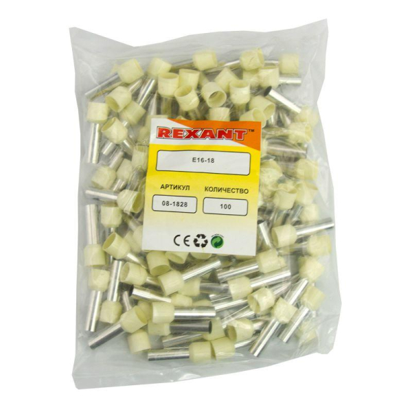 Наконечник штыревой втулочный изолированный F-18 мм 16 мм² (НШВи 16-18) слоновая кость REXANT
