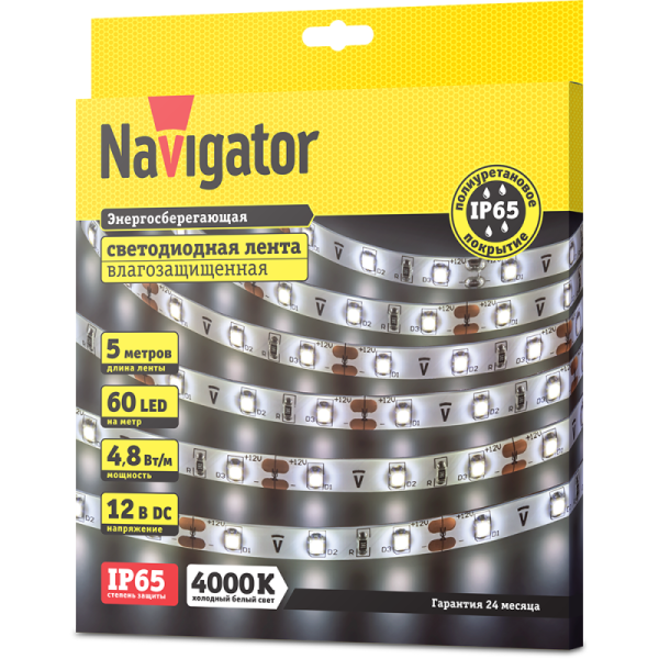 Лента светодиодная 71 401 NLS-3528W60-4.8 IP65 12B R5 4.8Вт/м (уп.5м) Navigator 71401