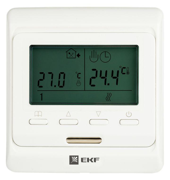 Термостат программируемый ETT-1 (HW-500; RTC 51.716; R51XT; ST-16) 3.6кВт 16А для теплых полов датчик пола; датчик воздуха бел. EKF ett-1