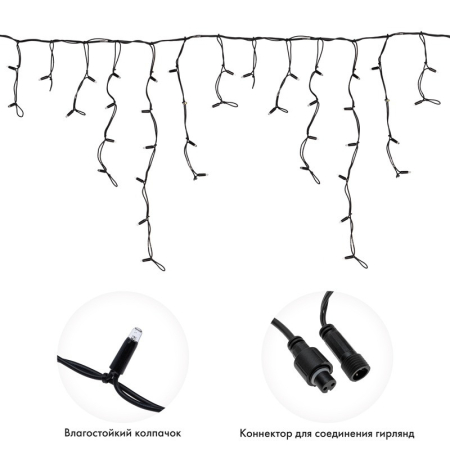 Гирлянда светодиодная Бахрома (Айсикл) 5х0,7м 152 LED ТЕПЛЫЙ БЕЛЫЙ черный каучук 2,3мм IP67 постоянное свечение 230В нужен блок 315-000 NEON-NIGHT