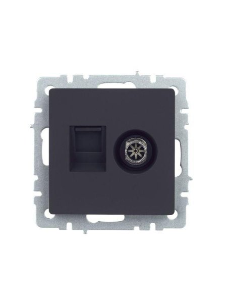 Розетка компьютерная + телевизионная 2-м BRITE РТВ/РК12-БрГ RJ45 кат.5E + TV механизм графит IEK BR-AK20-1-K53