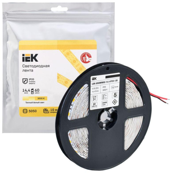 Лента светодиодная LED LSR-5050WW60-14.4-IP20-12В (уп.5м) IEK LSR2-1-060-20-3-05