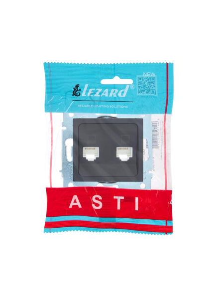 Розетка компьютерная 2-м СП ASTI IP20 RJ45 механизм черн. бархат LEZARD 7081-4288-141