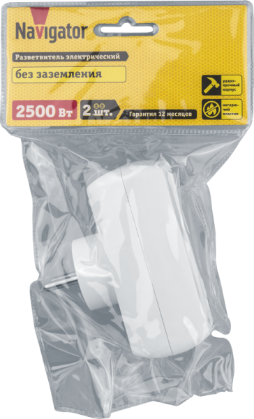 Разветвитель 2-м без заземл. 10А IP20 94 671 NAD-L-2X-C-WH Navigator 94671