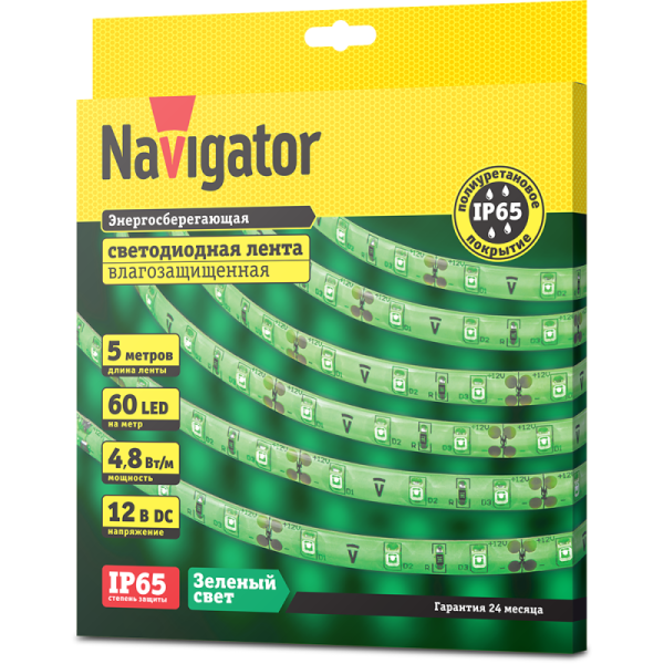 Лента светодиодная 71 405 NLS-3528G60-4.8 IP65 12B R5 4.8Вт/м (уп.5м) Navigator 71405