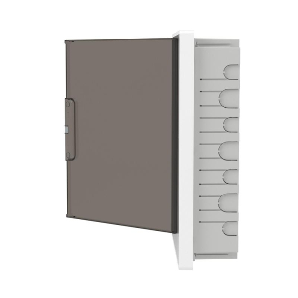 Щиток 24 мод встраиваемый для полых стен FRAME с тонированной дверцей с 4 шинами PEN (2шт на 8 отв. и 2шт на 6 отв.) бел. DKC F24B3WD