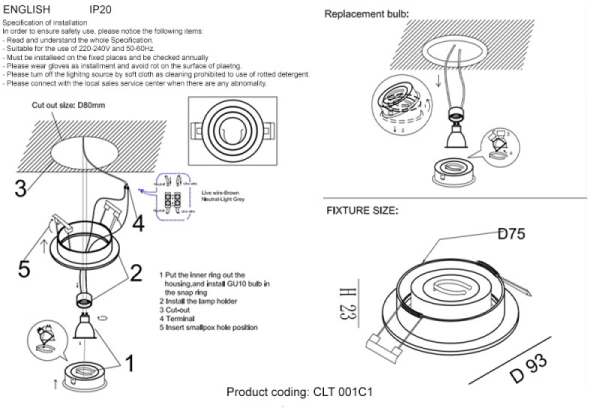 Встраиваемый светильник Crystal Lux CLT 001C1 BL