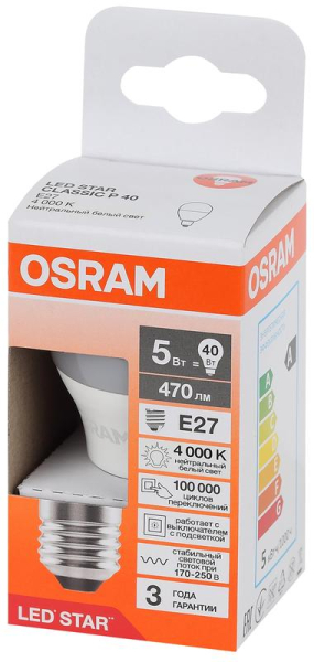 Лампа светодиодная LED Star 5Вт шар 4000К E27 470лм (замена 40Вт) OSRAM 4058075696266